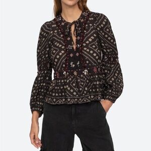 Sea New York Maja Embroidered Embellished Long Sleeve Top Boho Size XS